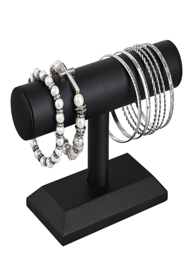 MOOCA 2 Pcs Black Deluxe PU Faux Leather Jewelry Holder Organizer, Wooden Bracelet Holder Stand, T-Bar Display Stand, Jewelry Organizer Stand for Bracelets, Bangles, and Watches - Image 2